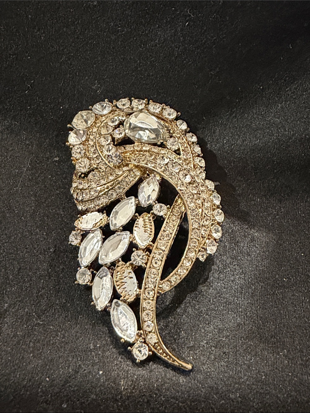 Crystal Teardrop Statement Brooch - Clear Crystal and Gold Tone